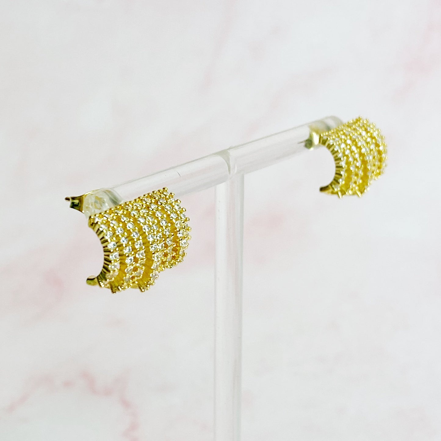 Shines In A Row Half Hoop Gold Earrings Silver