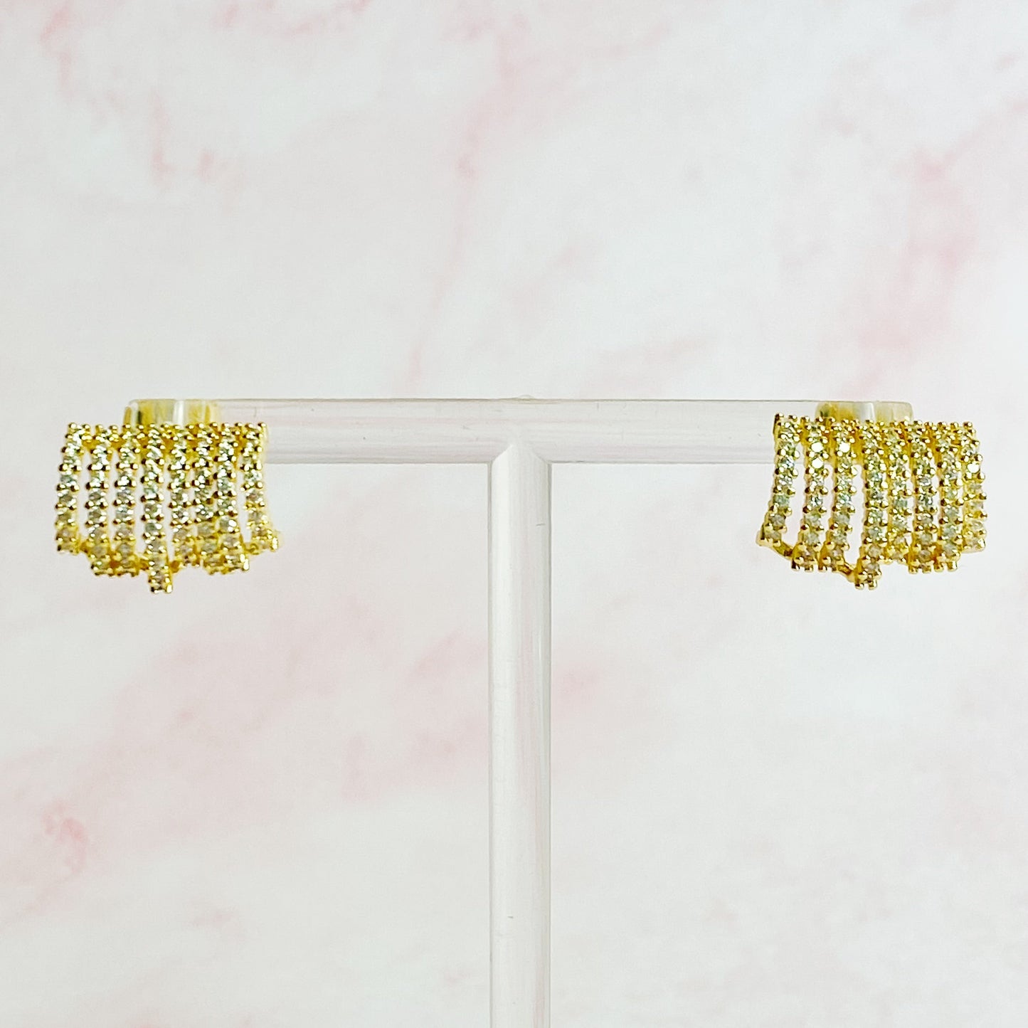 Shines In A Row Half Hoop Gold Earrings Silver