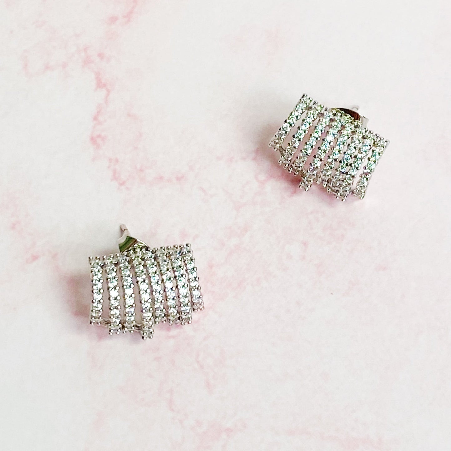 Shines In A Row Half Hoop Gold Earrings Silver