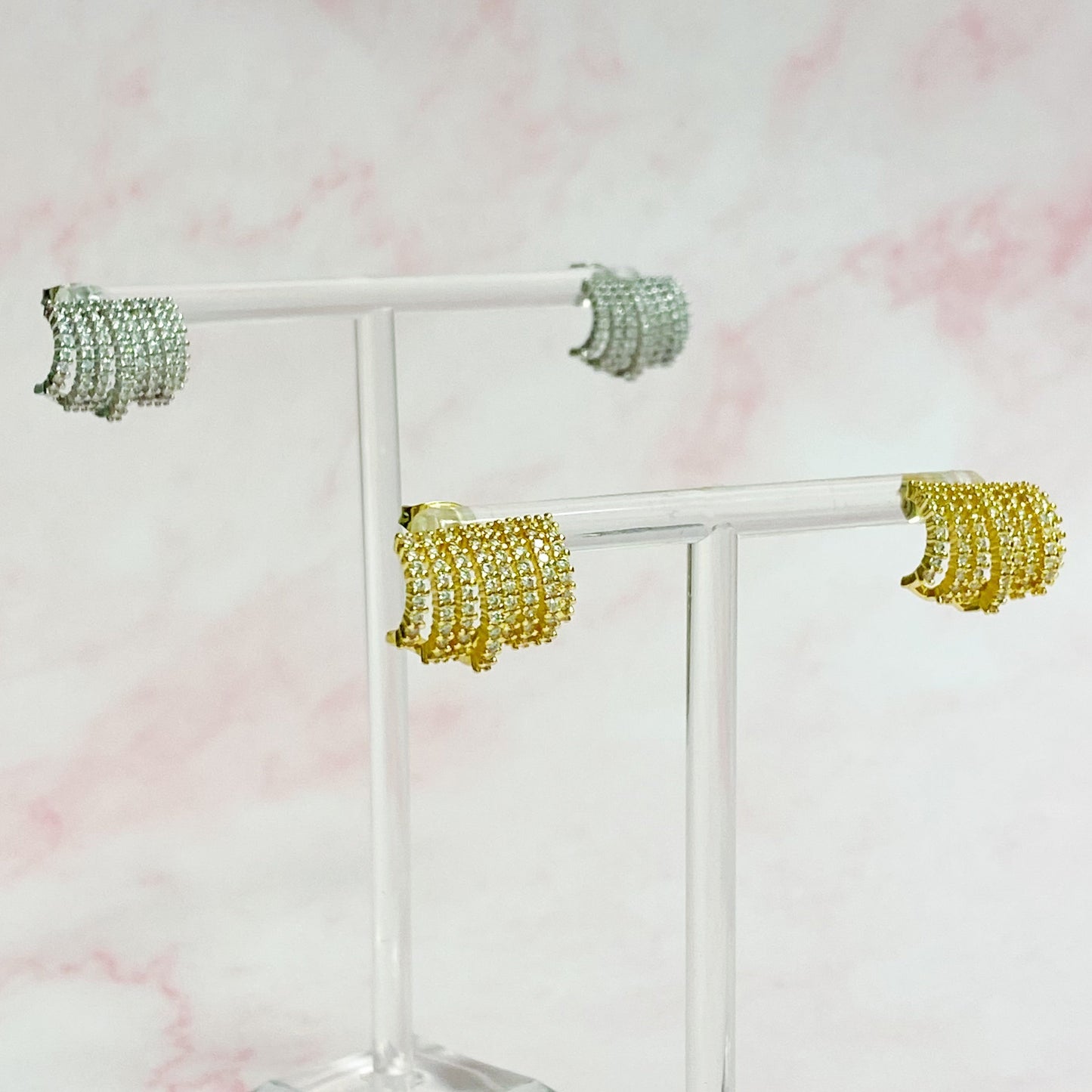 Shines In A Row Half Hoop Gold Earrings Silver