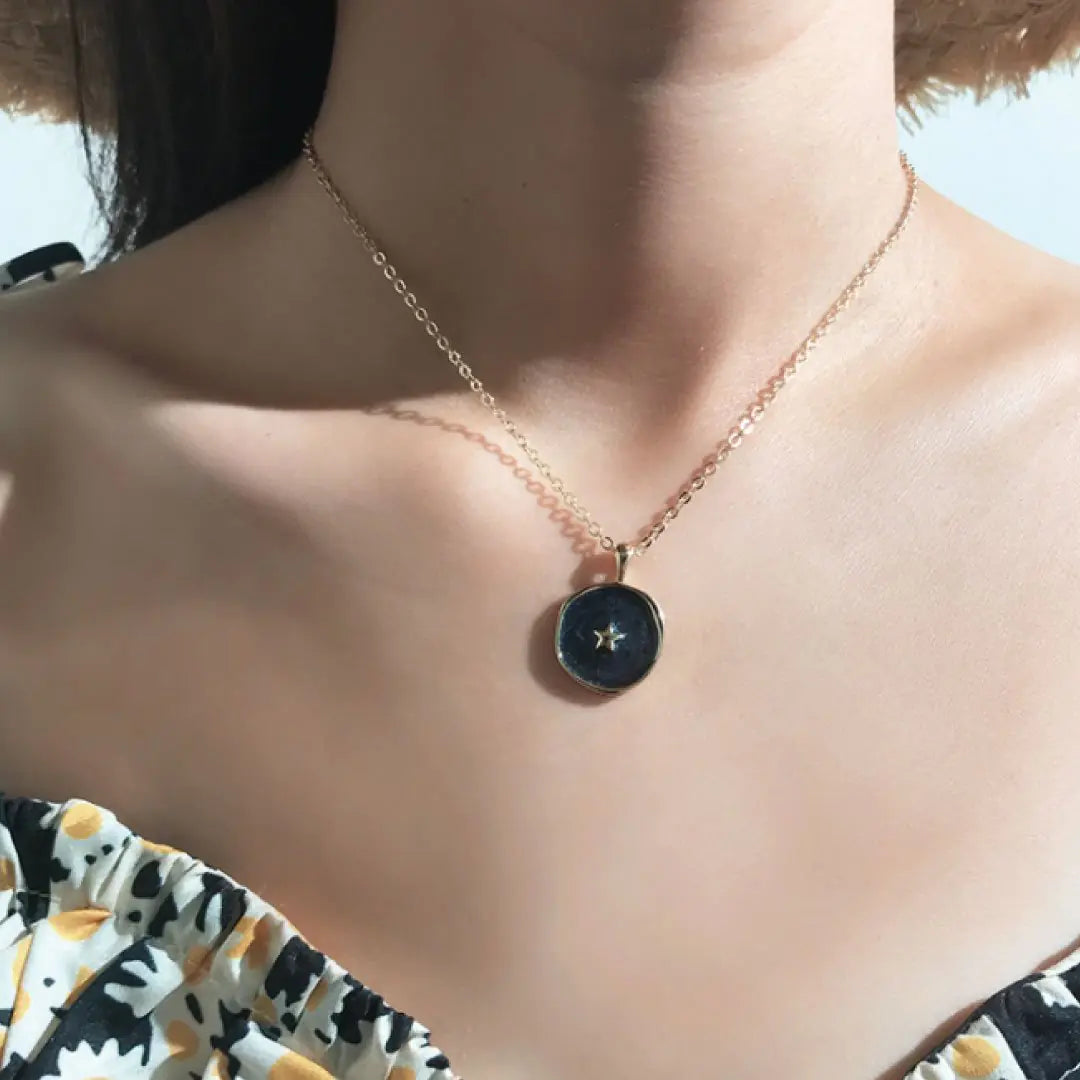 Astral Five Pointed Star Necklace Black Gold