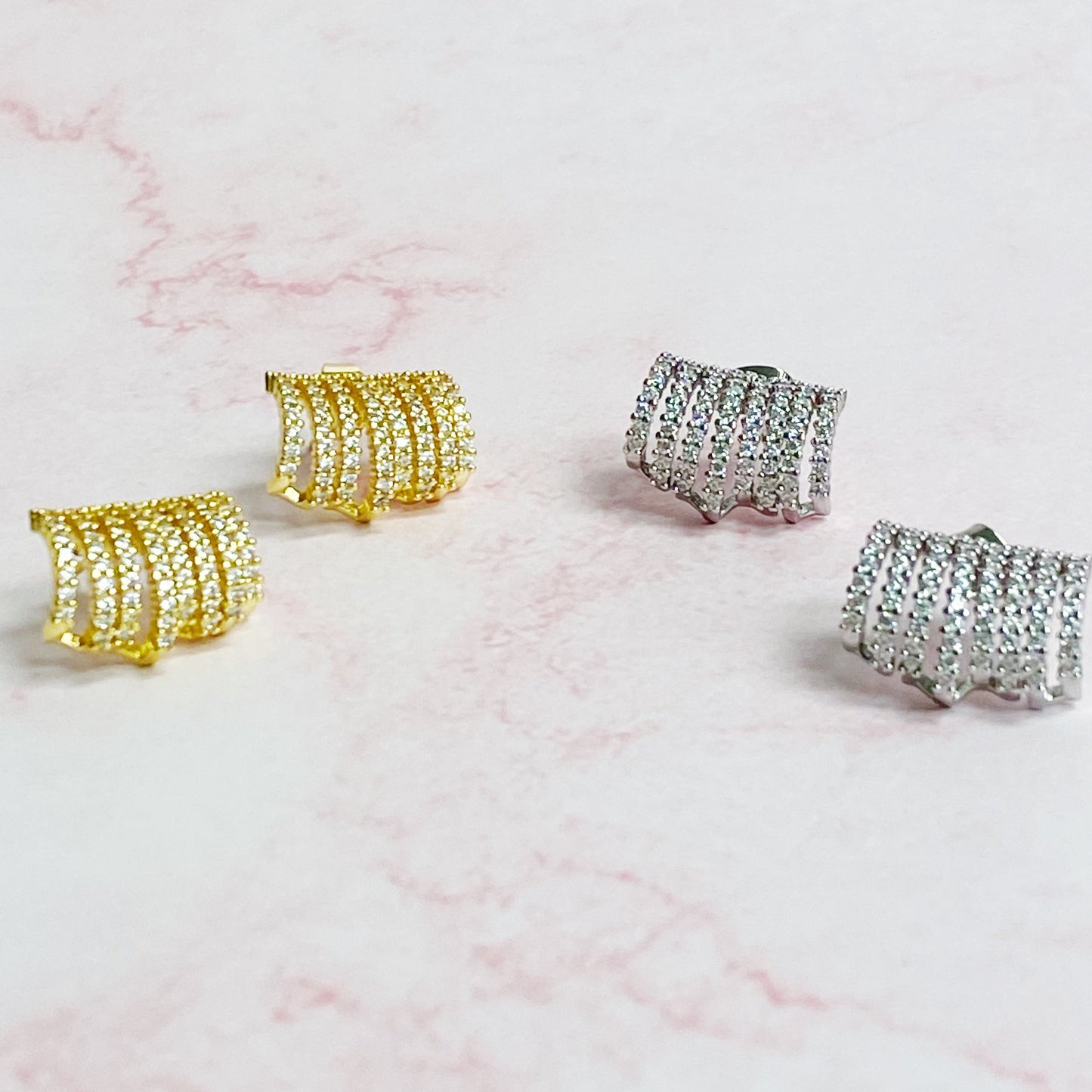 Shines In A Row Half Hoop Gold Earrings Silver