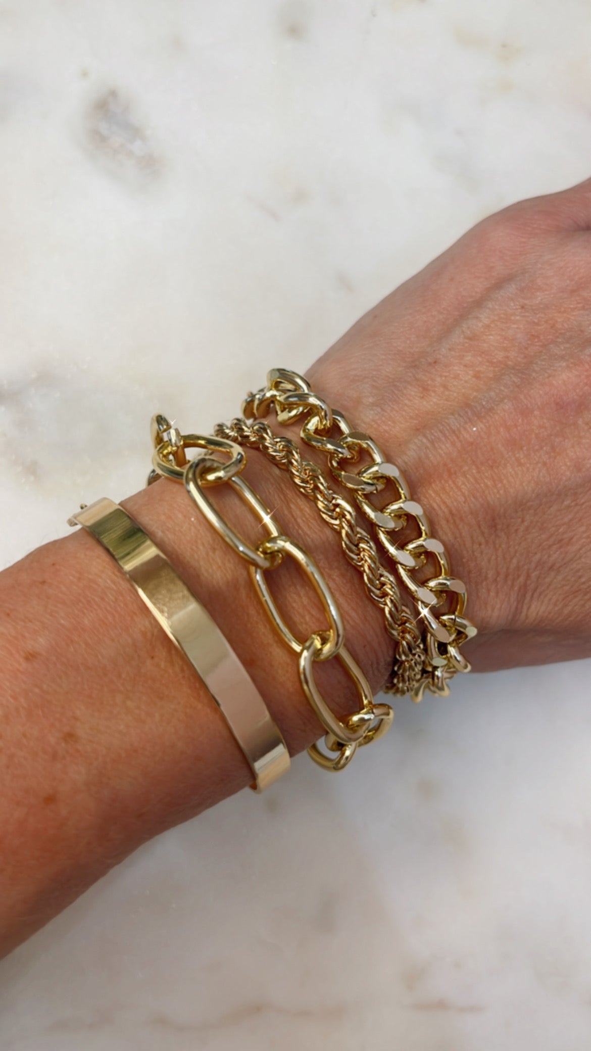 Curb Gold Cuban Four Set Chain Bracelets Rope Bangle Chunky Paperclip Link Chain