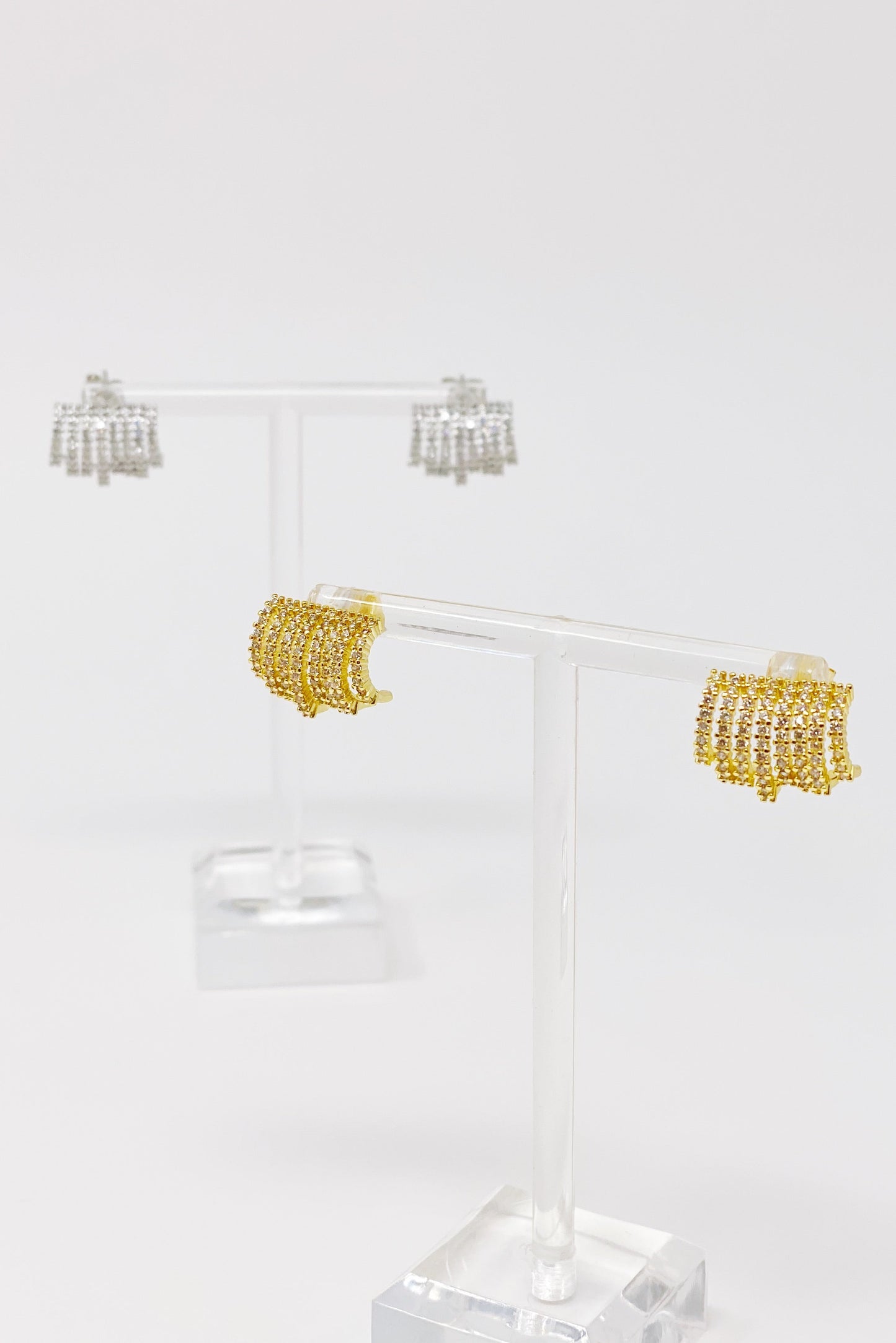 Shines In A Row Half Hoop Gold Earrings Silver