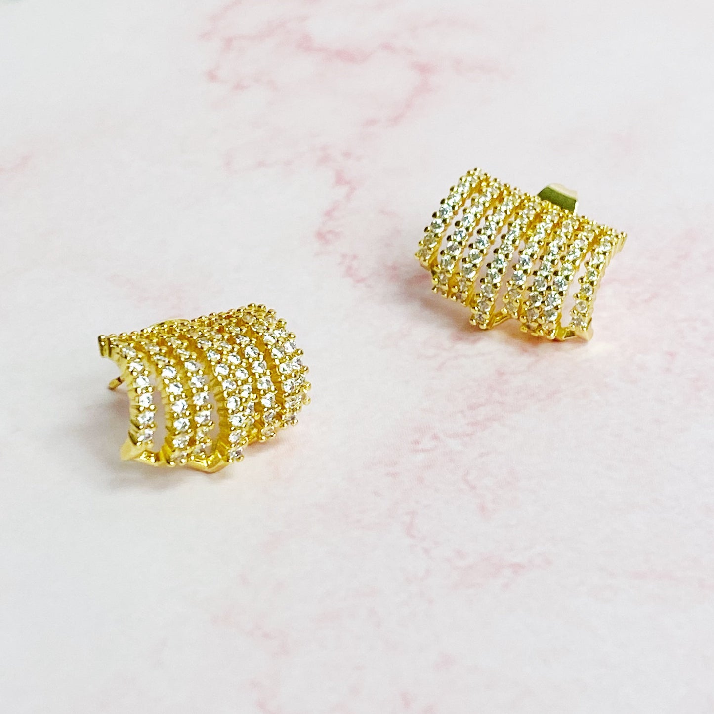 Shines In A Row Half Hoop Gold Earrings Silver