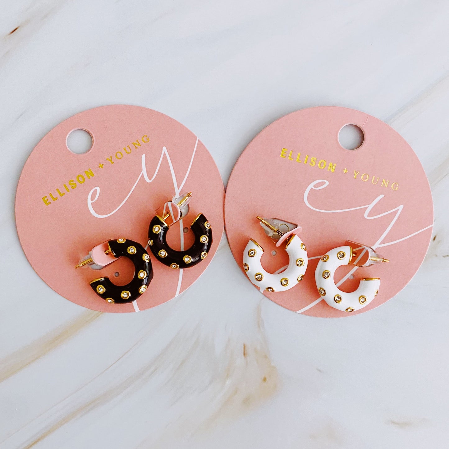 Jeweled Candy Everyday Hoop Earrings Black and White
