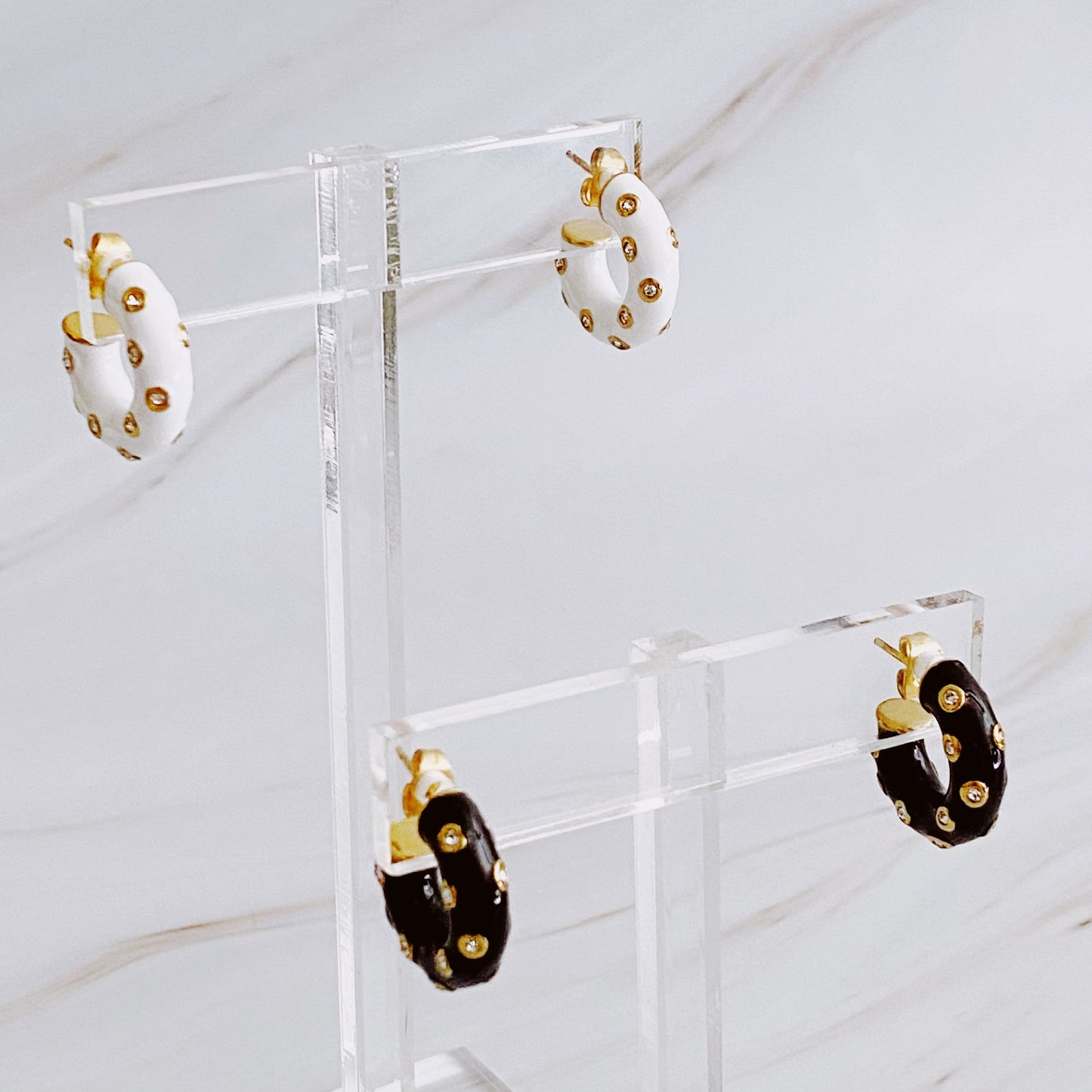 Jeweled Candy Everyday Hoop Earrings Black and White