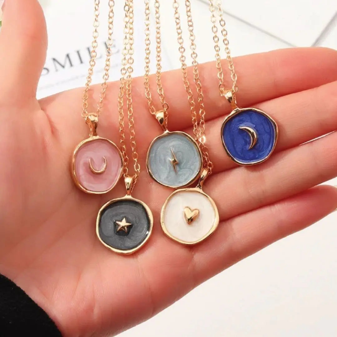 Astral Necklace Navy Gold Moon Pendant Crescent Moon Symbol