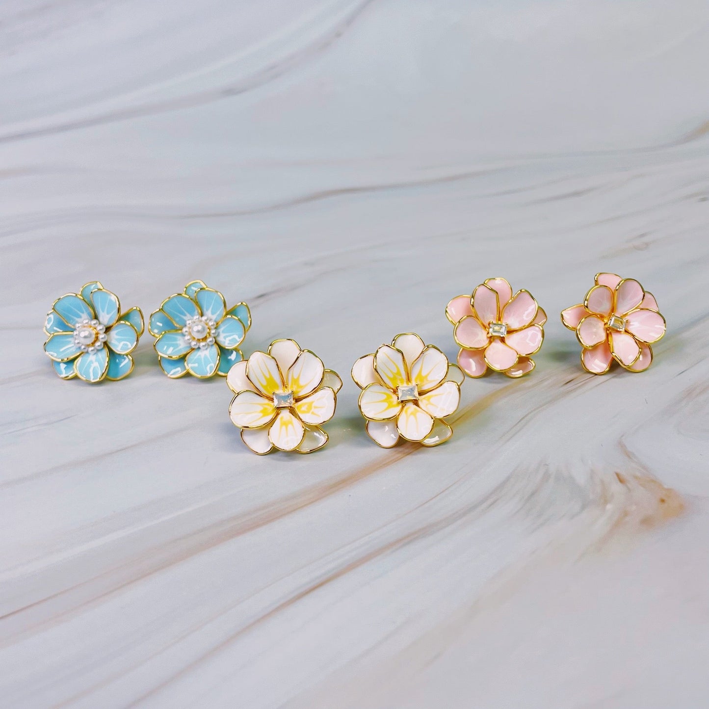 Scarlett Art Of Pink Blue White Flower Earrings Stud Earrings