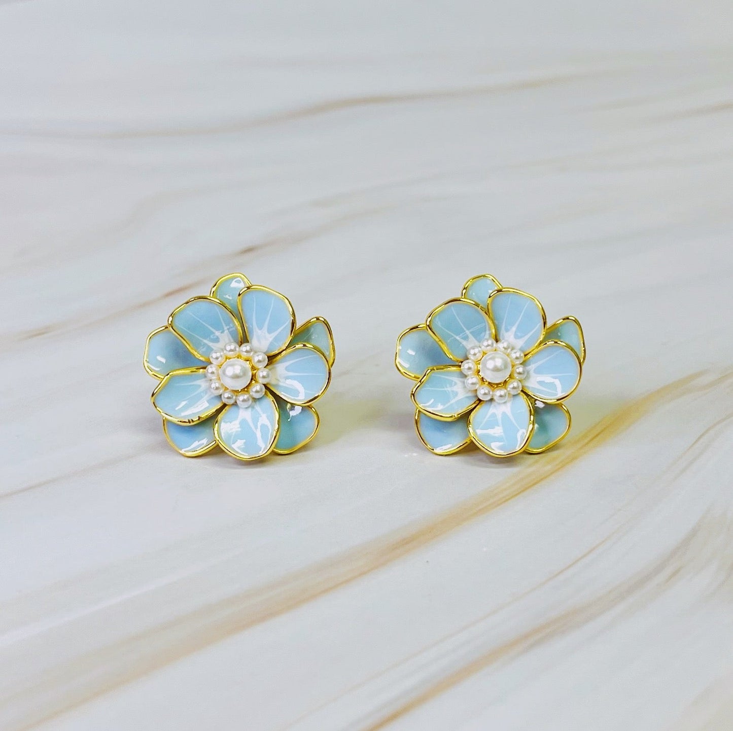 Scarlett Art Of Pink Blue White Flower Earrings Stud Earrings