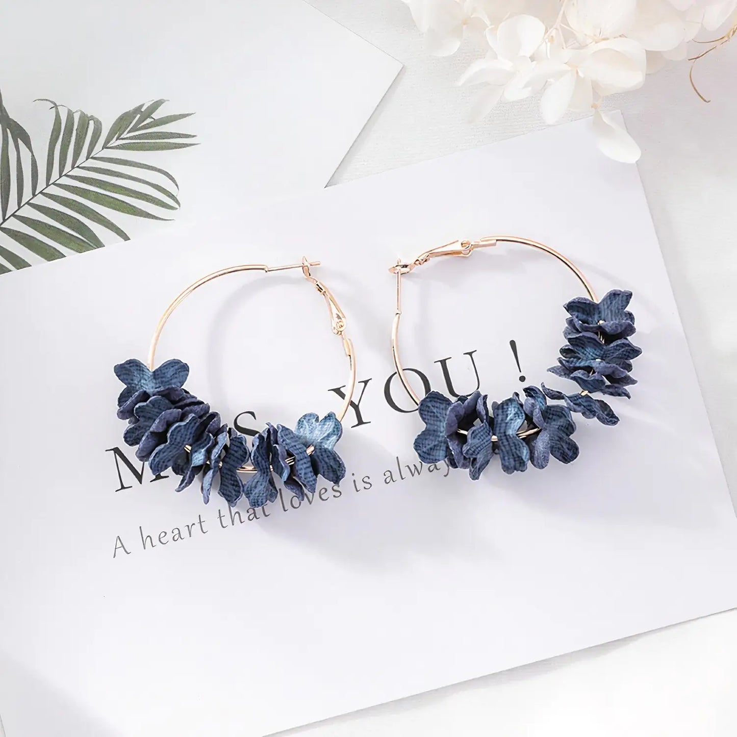 Navy Earrings Flow Petals