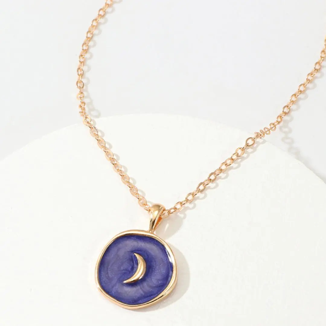Astral Necklace Navy Gold Moon Pendant Crescent Moon Symbol