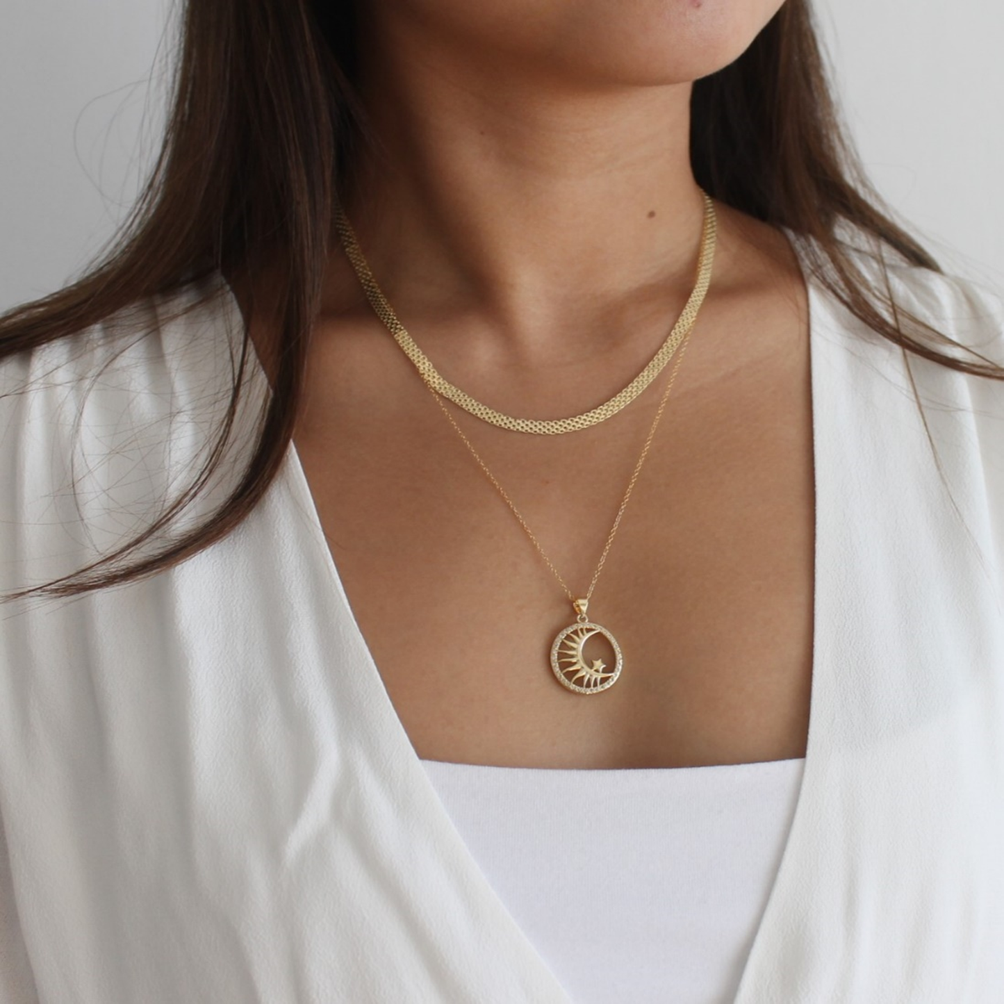 Sun Moon and Stars Gold Necklace Celestial Inspired