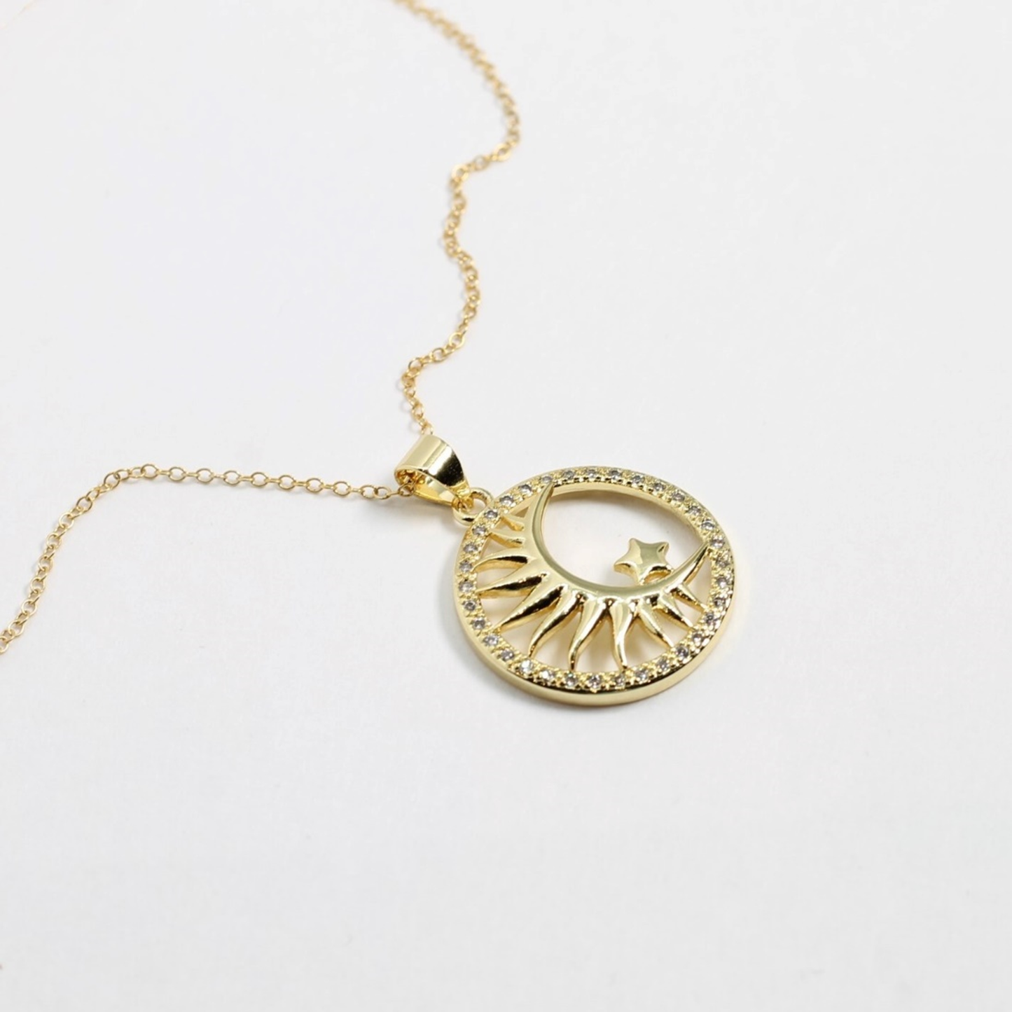 Sun Moon and Stars Gold Necklace Celestial Inspired