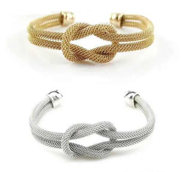 Love Me Love Knot 925 SS Plated & 18 Kt Antique Gold Plated Cuff Bracelet