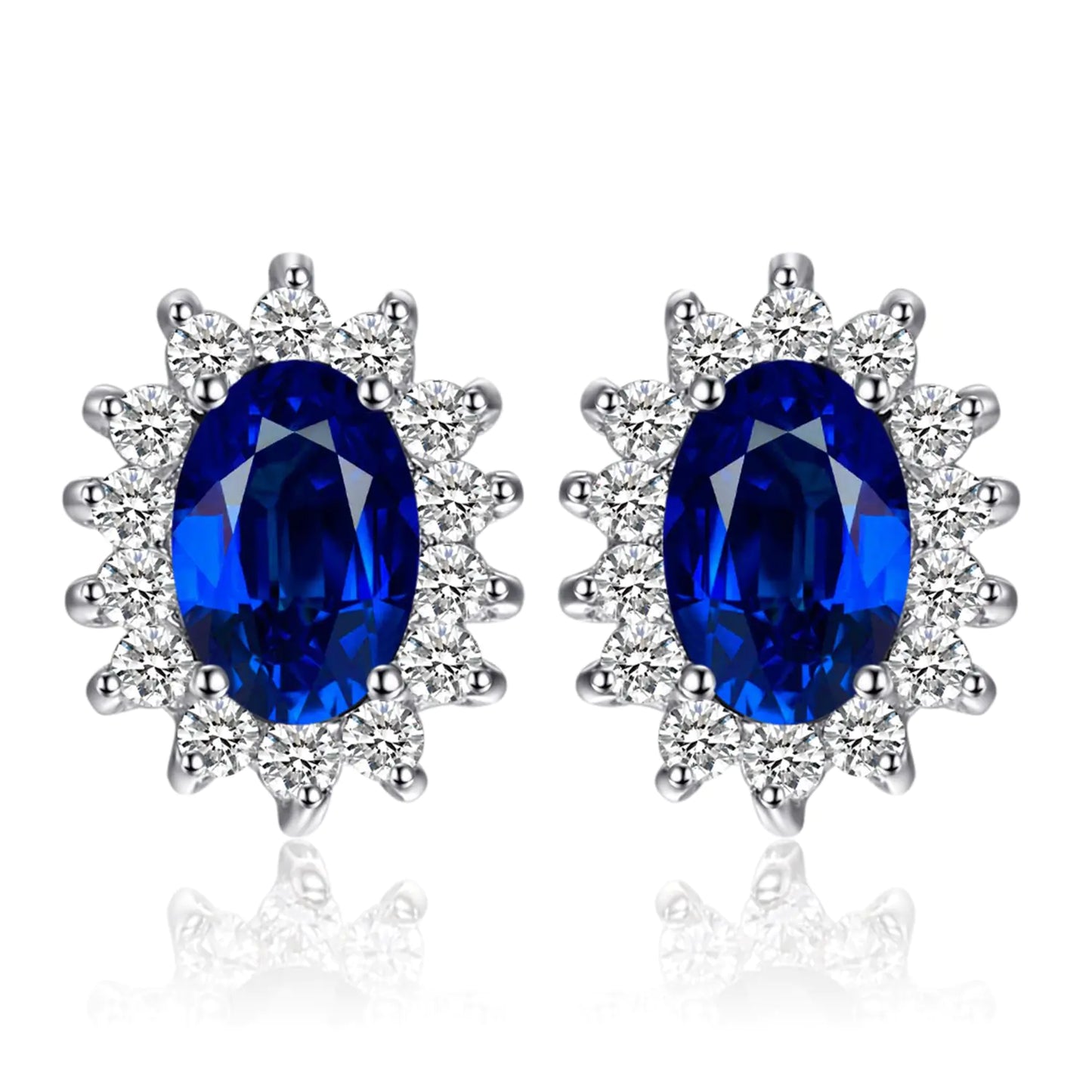 Princess Diana Kate Middleton Class Gemstone Birthstone Cleated Sapphire Simulated Emerald Stud Earrings for Women 14k Gold Plated 925 Sterling Silver Earrings for Women Earings Set