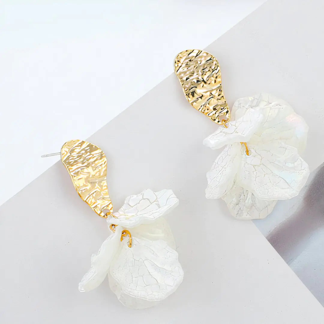 Layered Flower Earrings White Textured