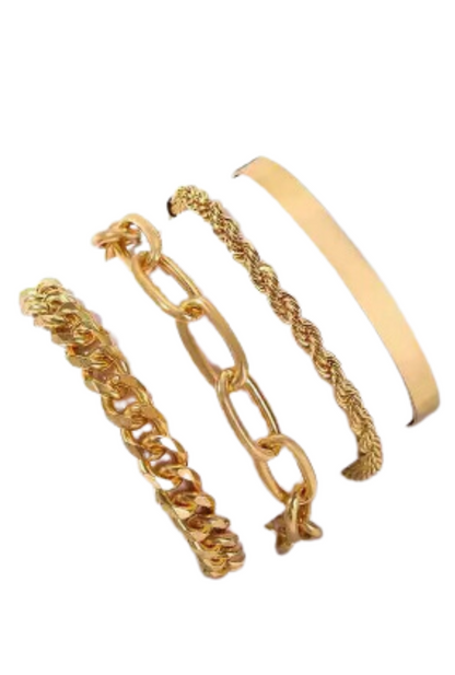 Curb Gold Cuban Four Set Chain Bracelets Rope Bangle Chunky Paperclip Link Chain