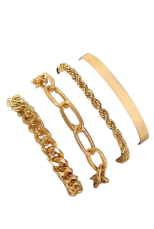 Curb Gold Cuban Four Set Chain Bracelets Rope Bangle Chunky Paperclip Link Chain