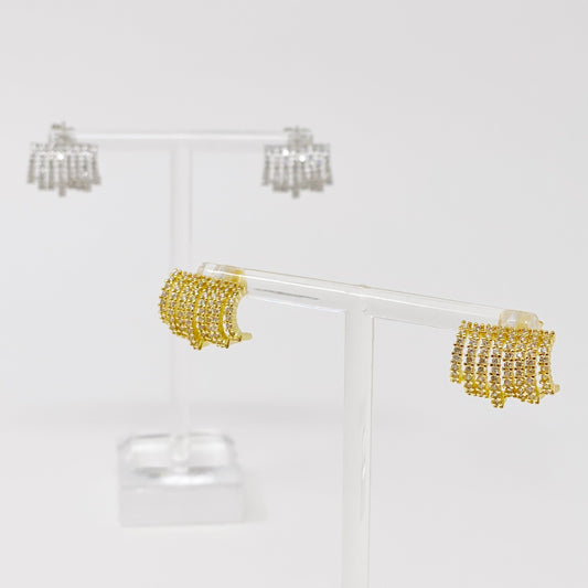 Shines In A Row Half Hoop Gold Earrings Silver