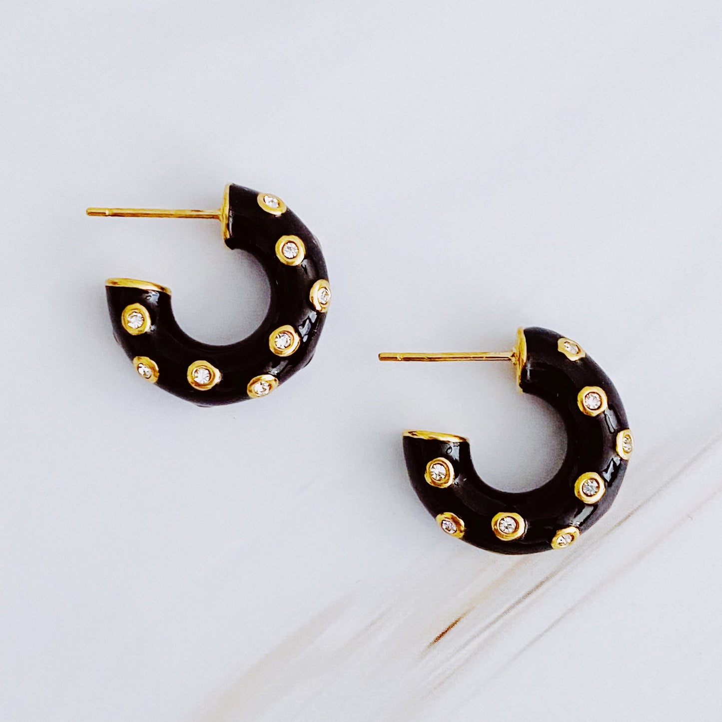 Jeweled Candy Everyday Hoop Earrings Black and White