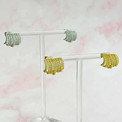 Shines In A Row Half Hoop Gold Earrings Silver