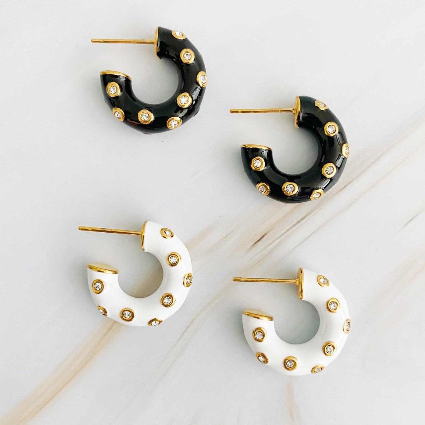 Jeweled Candy Everyday Hoop Earrings Black and White