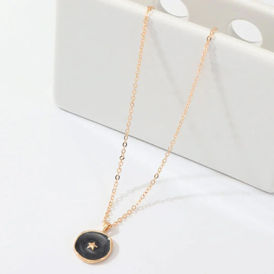Astral Five Pointed Star Necklace Black Gold