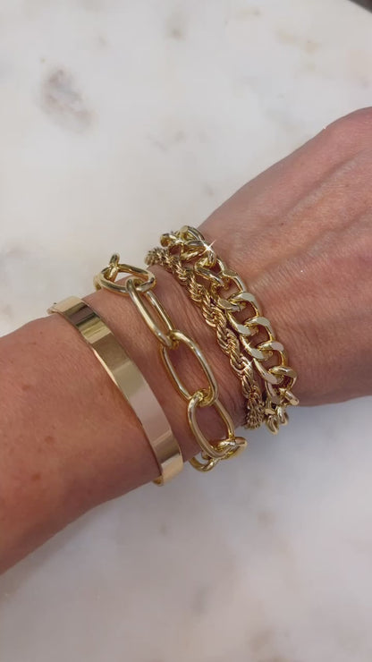 Curb Gold Cuban Four Set Chain Bracelets Rope Bangle Chunky Paperclip Link Chain