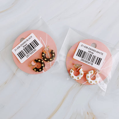 Jeweled Candy Everyday Hoop Earrings Black and White