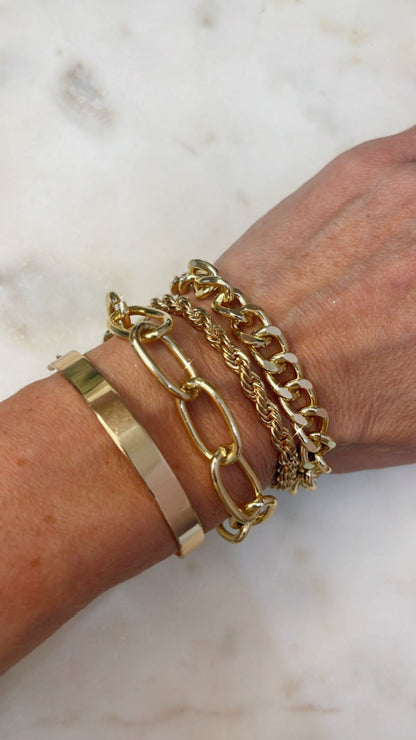 Curb Gold Cuban Four Set Chain Bracelets Rope Bangle Chunky Paperclip Link Chain
