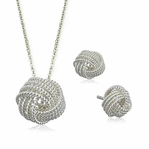 He Loves Me A Lot A Lovely Love Knot Pendant And Earrings Set