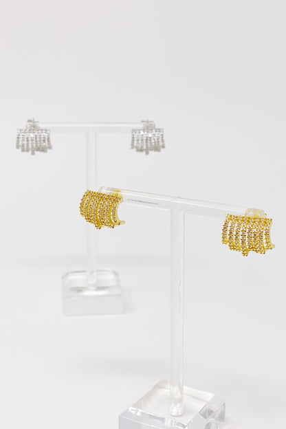 Shines In A Row Half Hoop Gold Earrings Silver