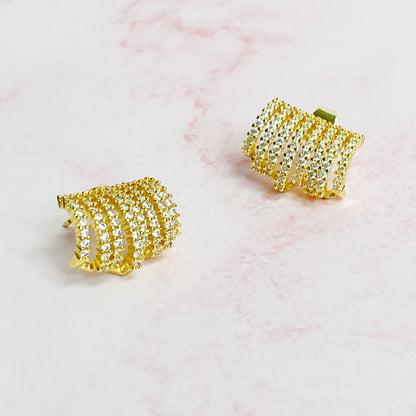 Shines In A Row Half Hoop Gold Earrings Silver