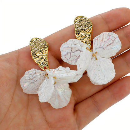 Layered Flower Earrings White Textured