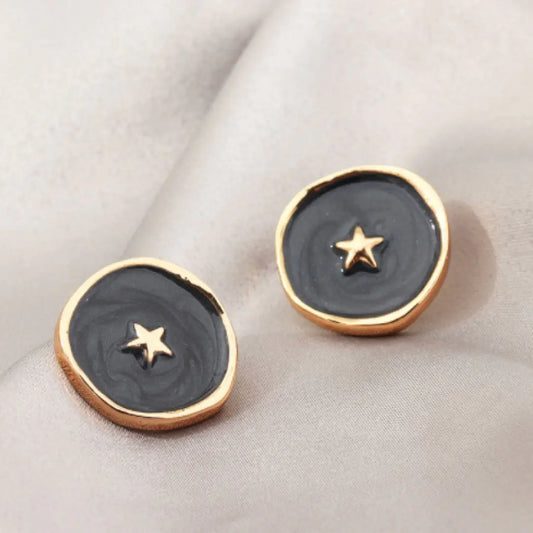 Astral Star Earrings Black Gold