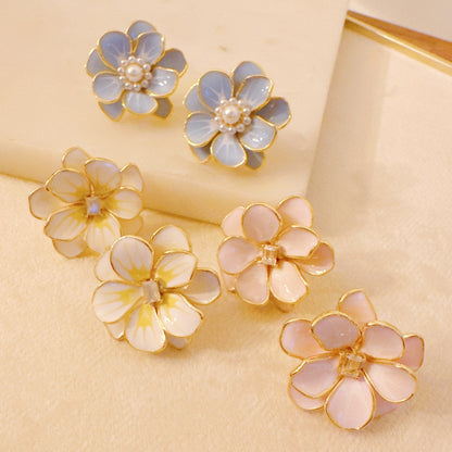 Scarlett Art Of Pink Blue White Flower Earrings Stud Earrings
