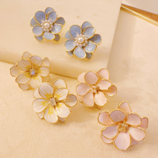 Scarlett Art Of Pink Blue White Flower Earrings Stud Earrings