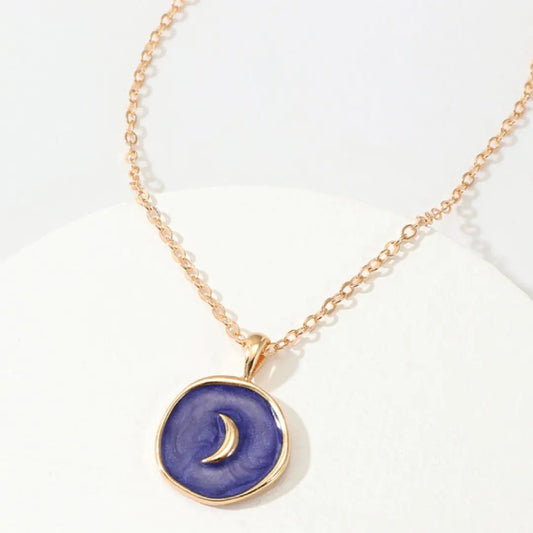Astral Necklace Navy Gold Moon Pendant Crescent Moon Symbol