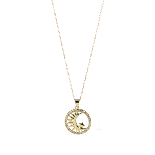 Sun Moon and Stars Gold Necklace Celestial Inspired