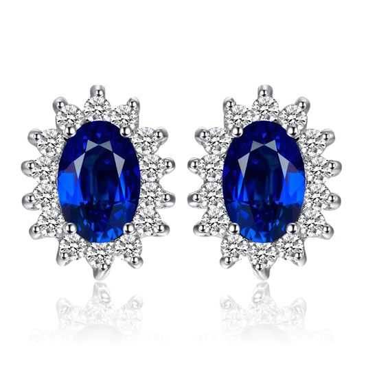 Princess Diana Kate Middleton Class Gemstone Birthstone Cleated Sapphire Simulated Emerald Stud Earrings for Women 14k Gold Plated 925 Sterling Silver Earrings for Women Earings Set