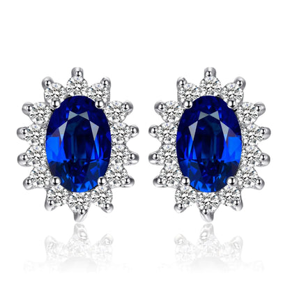 Princess Diana Kate Middleton Class Gemstone Birthstone Cleated Sapphire Simulated Emerald Stud Earrings for Women 14k Gold Plated 925 Sterling Silver Earrings for Women Earings Set